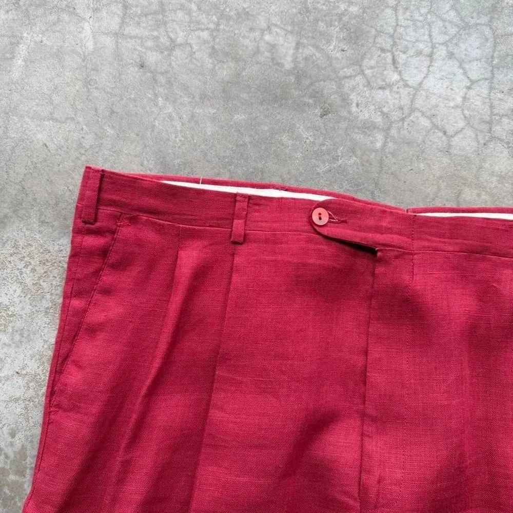 Vintage 90's Givenchy 100% linen red pleated  baggy trousers dress pants 42x31